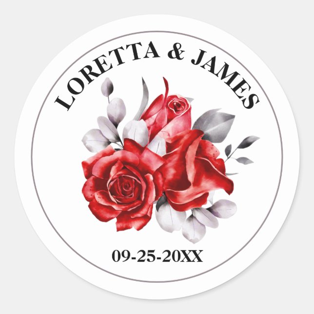 Sticker Rond Mariage floral rouge (Devant)
