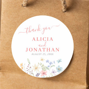 Sticker Rond Mariage floral sauvage aquarelle bohème