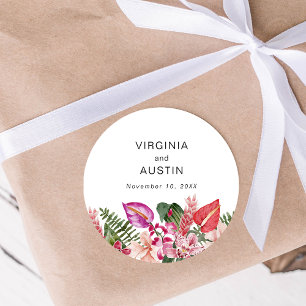 Sticker Rond Mariage floral tropical
