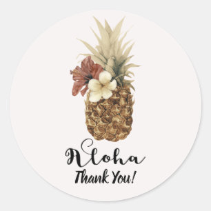 Sticker Rond Mariage Floral Tropical Vintage Ananas Hibiscus