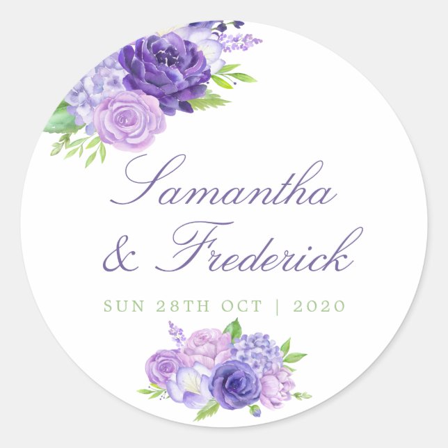 Sticker Rond Mariage floral ultra violet (Devant)