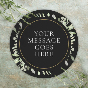 Sticker Rond Mariage Floral Vert Foncé Or Aquarelle