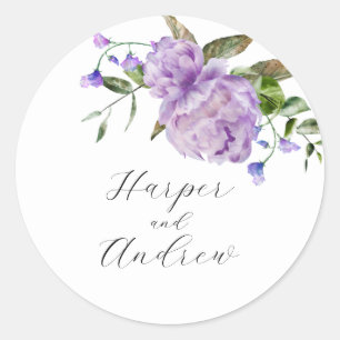 Sticker Rond Mariage Floral Violet Rustique Faveur
