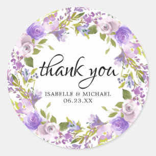 Sticker Rond Mariage floral violet rustique Favoriser le phoque