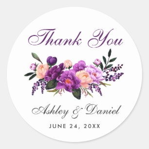 Sticker Rond Mariage Floral violet ultra violet Merci  G