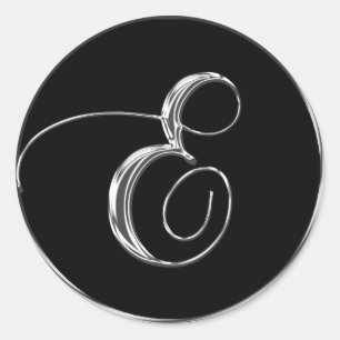 Sticker Rond Mariage Formel Argent Et Noir Monogramme E Sceau