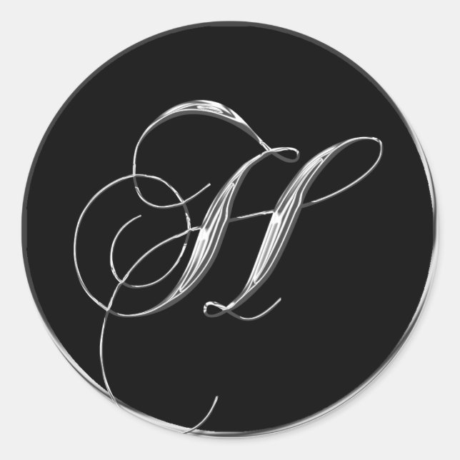 Sticker Rond Mariage Formel Argent Et Noir Monogramme H Sceau (Devant)