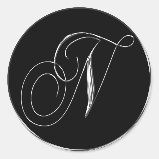 Sticker Rond Mariage Formel Argent Et Noir Monogramme N Sceau (Devant)