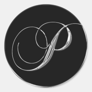Sticker Rond Mariage Formel Argent Et Noir Monogramme P Sceau