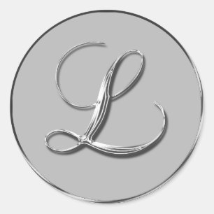 Sticker Rond Mariage Formel Argent Monogram L Sceau Invitation 