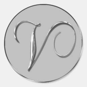 Sticker Rond Mariage Formel Argent Monogramme V Sceau