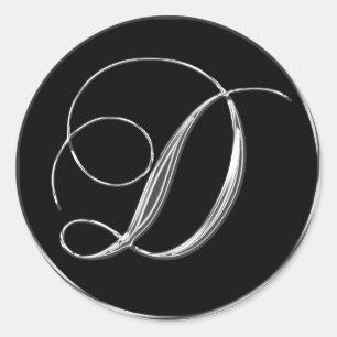 Sticker Rond Mariage Formel Noir Argent Monogramme D Sceau