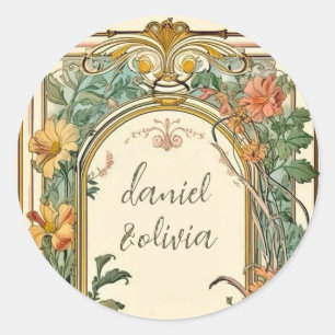 Sticker Rond Mariage frontalier orné fleur sauvage victorien