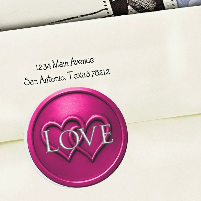 Sticker Rond Mariage Fuchsia Deux Cœurs Entrelacés (Créateur téléchargé)