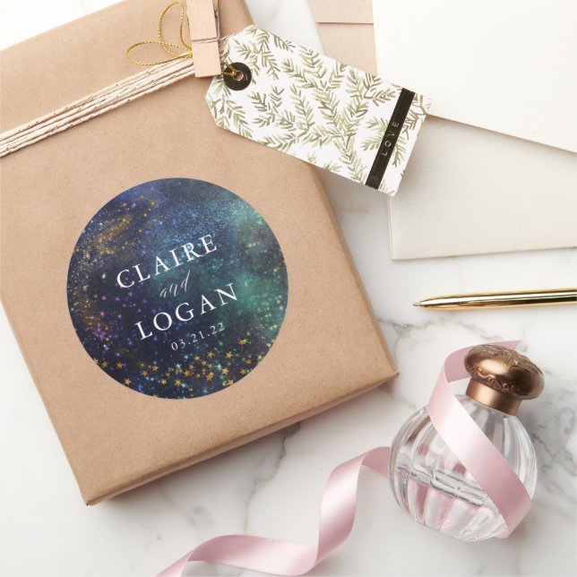 Sticker Rond Mariage Galaxie Nuit Étoilée Céleste (Cadeaux)