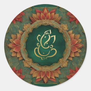Sticker Rond Mariage Ganesh   Mariage Indien Lotus Vert