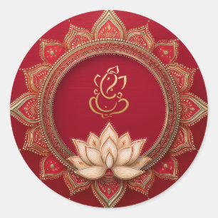 Sticker Rond Mariage Ganesh Mariage Indien Or Rouge