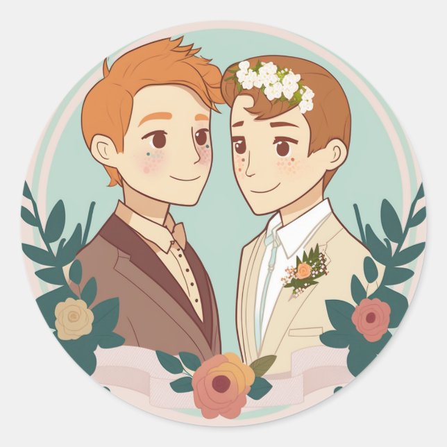 Sticker Rond MARIAGE gay LGBT (Devant)