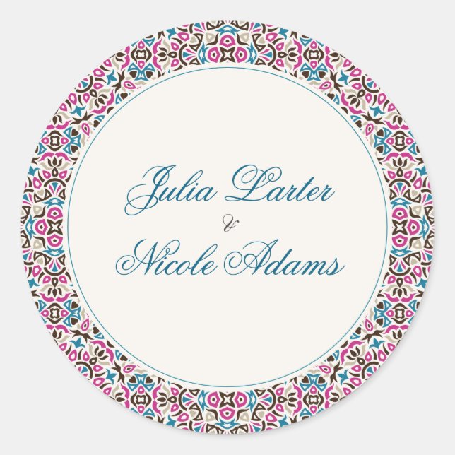 Sticker Rond Mariage géométrique en treillis marocain (Devant)