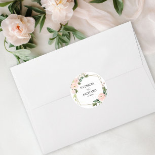 Sticker Rond Mariage Géométrique Floral Rose Doré