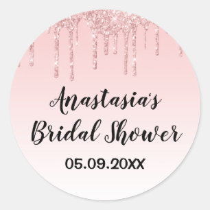 Sticker Rond Mariage Glamour Fête de Fiançailles Rose Or Paille