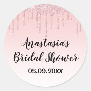 Sticker Rond Mariage Glamour Fête de Fiançailles Rose Or Paille
