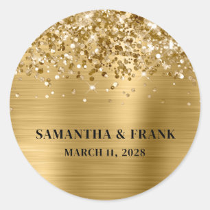 Sticker Rond Mariage Glamour Pailleté Or Feuille