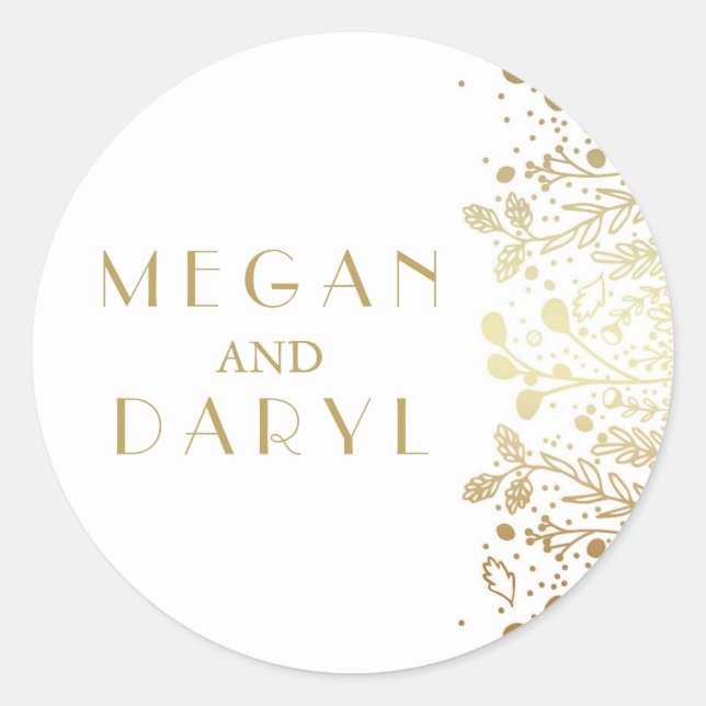 Sticker Rond Mariage Gold Baby's Breath Florals (Devant)