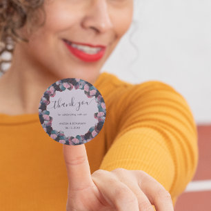 Sticker Rond Mariage Gold Blue Lavender Purple Hydrangeas