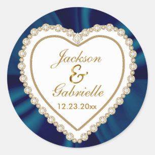 Sticker Rond Mariage Gold & Blue pour M. & Mme. Personnaliser