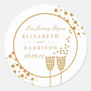 Sticker Rond Mariage Gold Champagne Bubbles