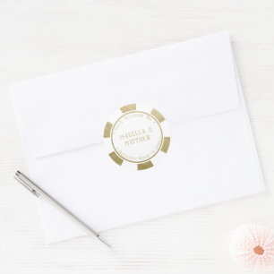 Sticker Rond Mariage Gold Poker Chip Retourner l'adresse Sticke