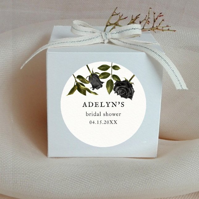 Sticker Rond Mariage gothique blanc Shower Roses noires (Créateur téléchargé)