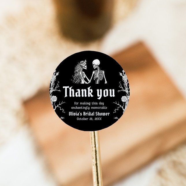 Sticker Rond Mariage gothique noir de squelette d'Halloween (Créateur téléchargé)