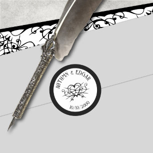 Sticker Rond Mariage gothique noir et blanc