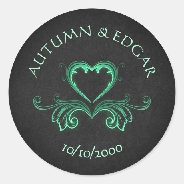 Sticker Rond Mariage gothique noir vert (Devant)
