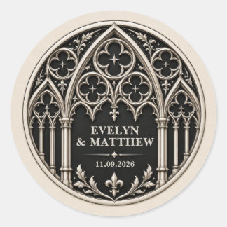 Sticker Rond Mariage gothique personnalisé noir et blanc