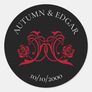Sticker Rond Mariage gothique rose rouge noir