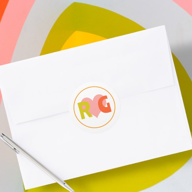 Sticker Rond Mariage Gras rétro Citrus (Bold Retro Citrus Wedding Classic Round Stickers from Ricaso. For the fun bold couple)