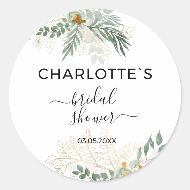 Sticker Rond Mariage Greenery Gold Shower (Devant)
