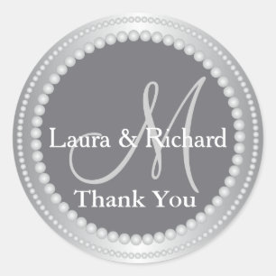 Sticker Rond Mariage gris argenté Favoriser Merci Monogramme
