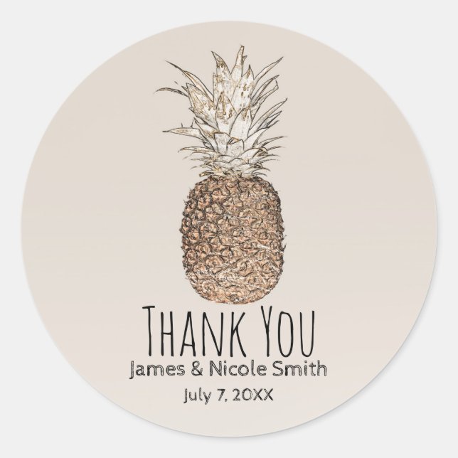 Sticker Rond Mariage hawaïen tropical de l'ananas rustique (Devant)