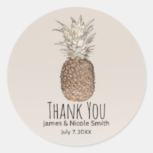 Sticker Rond Mariage hawaïen tropical de l'ananas rustique