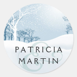 Sticker Rond Mariage hivernal neige - bleu glace