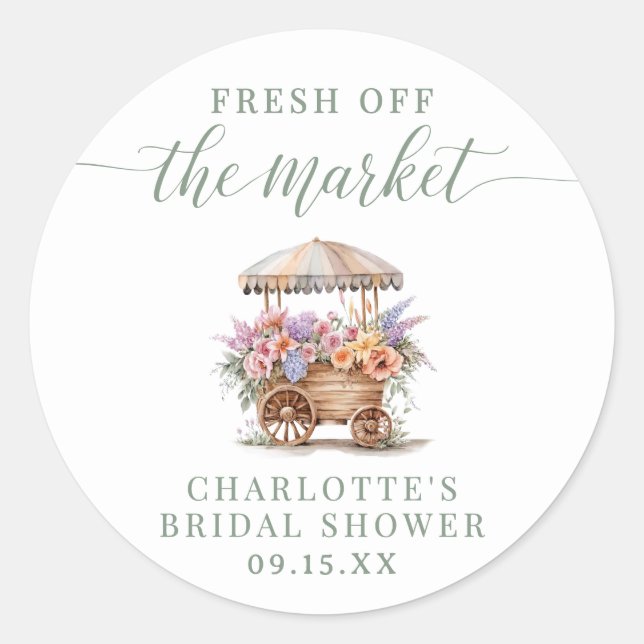 Sticker Rond Mariage hors du Marché Shower de Fiançailles (Devant)