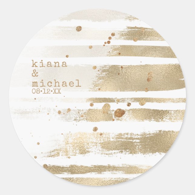 Sticker Rond Mariage ID655 des bandes de pinceau d'or (Devant)