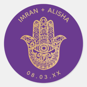 Sticker Rond Mariage indien Gold hamsa Henna Enveloppe Sceau