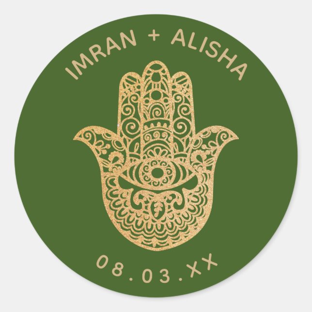 Sticker Rond Mariage indien Gold hamsa Henna Enveloppe Sceau (Devant)