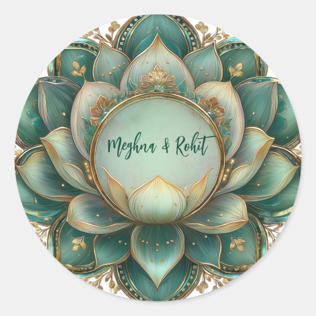Sticker Rond Mariage Indien Or Lotus Vert (Devant)