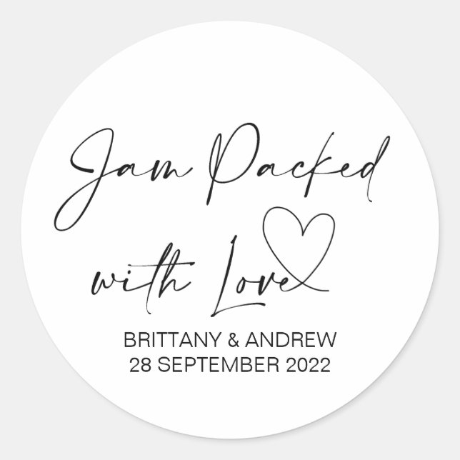 Sticker Rond Mariage Jam Jar Favor Jam Emballé Avec Amour (Devant)